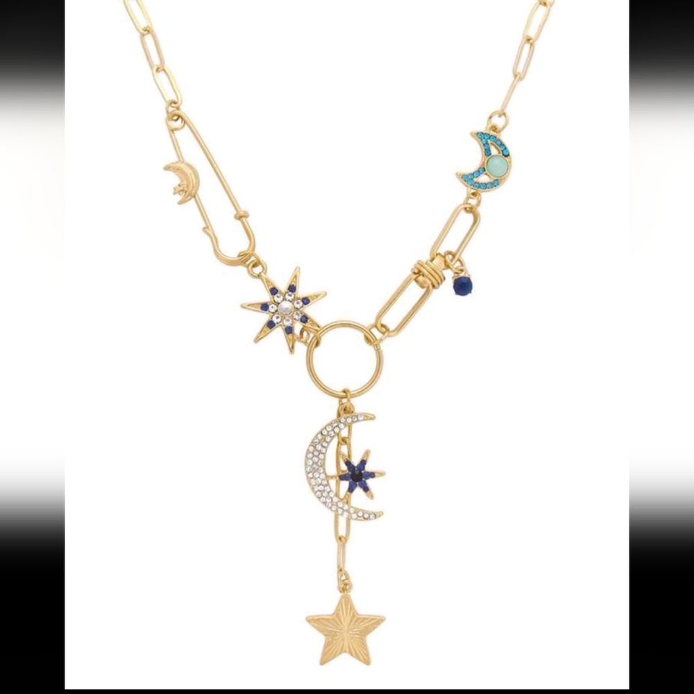 BRAND NEW ** Gold and Blue Celestial Charm Necklace